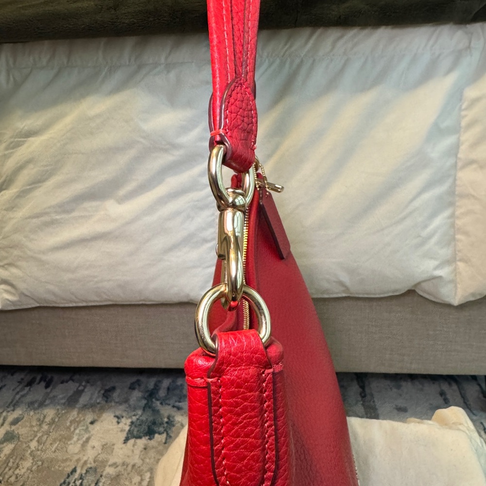 Coach Laurel Pebbled Leather Shoulder Bag in Red - Picture 8 of 11